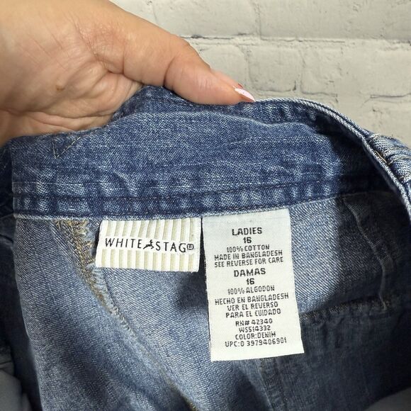 VTG Y2K 90's Denim Baggy Shorts Women Size 16 Blue Carpenter Loose Fit Cotton - Picture 3 of 10